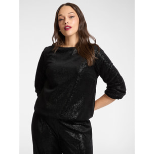 Elena Mirò - blusa de chenilla laminada - Negro