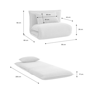 Chauffeuse convertible 1 place en bouclette texturée blanc cassé L 99 x P 80 x  H 66 cm - Fleeep