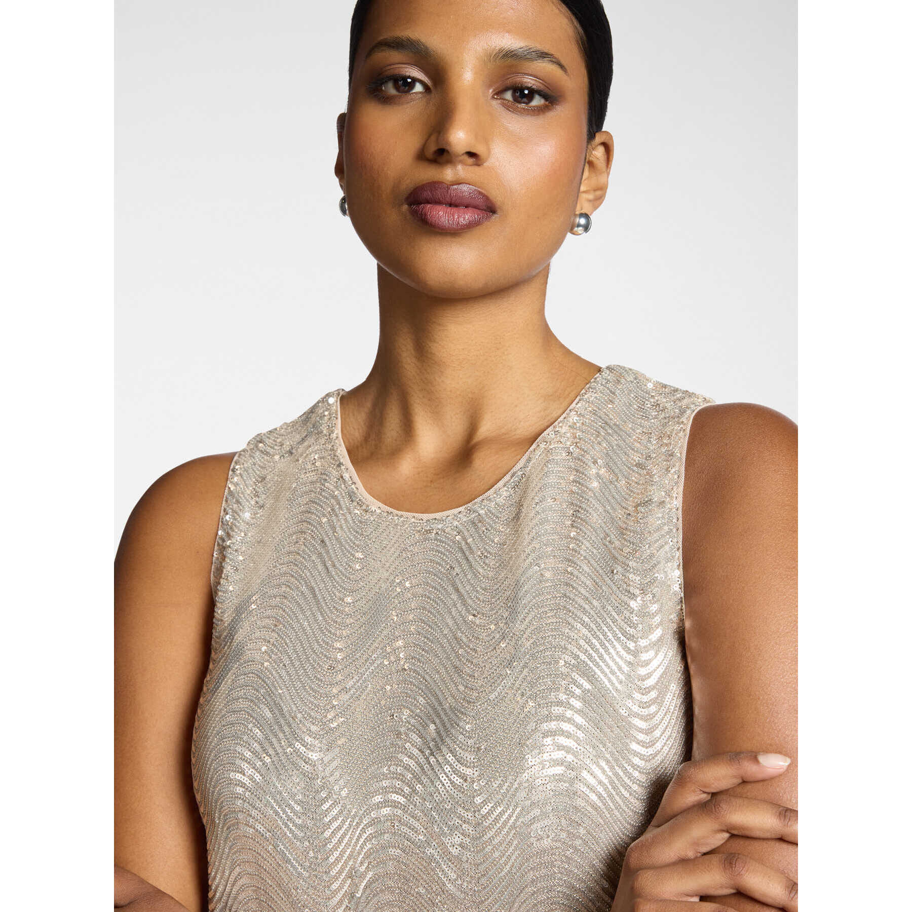 Elena Mirò - Top in tulle con paillettes - Beige
