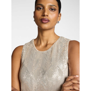 Elena Mirò - Top in tulle con paillettes - Beige