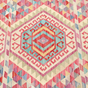 Tapis kilim au motif ethnique, tissé à plat en laine naturelle