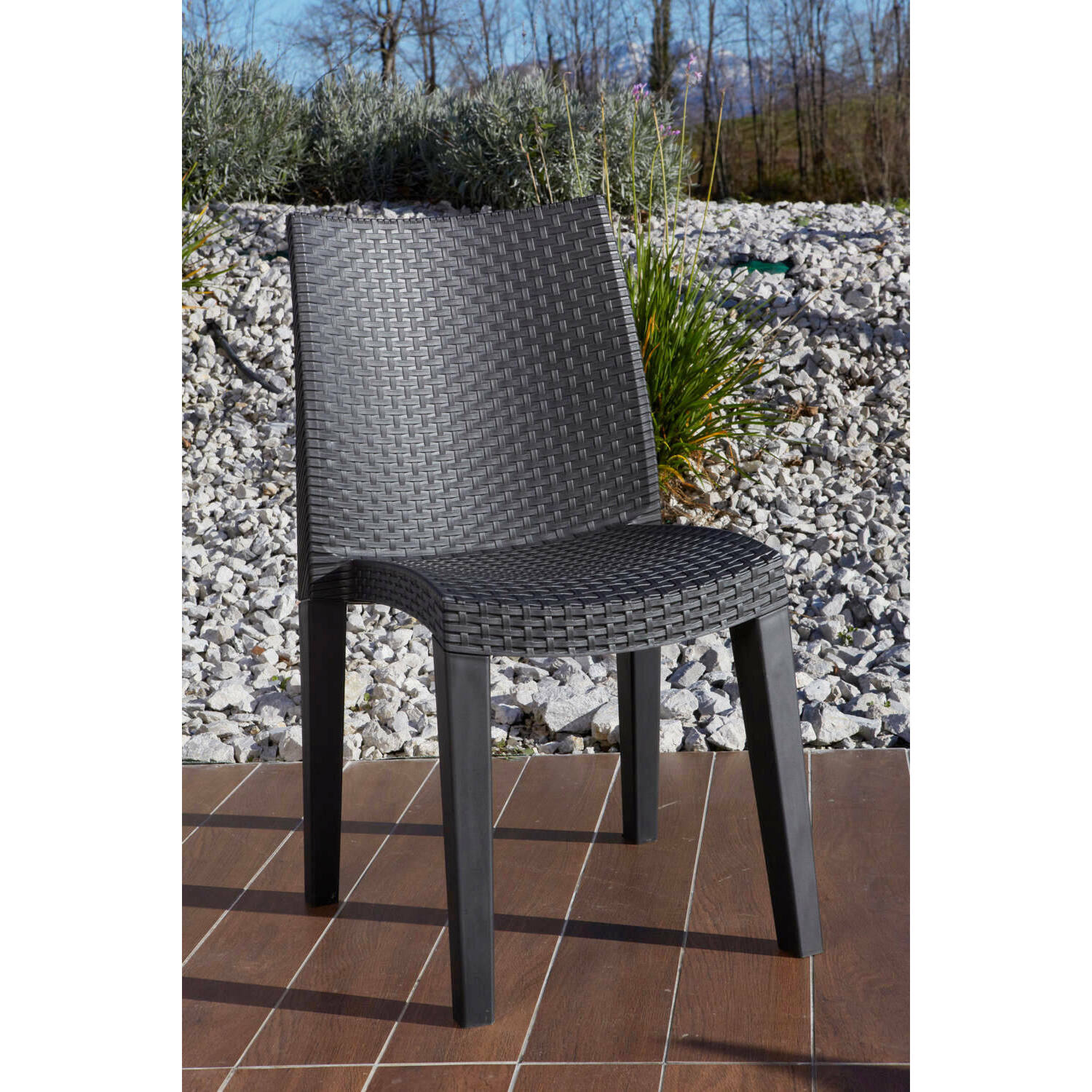 Sedia da esterno Trieste, Seduta da giardino, Sedia per tavolo da pranzo, Poltrona outdoor effetto rattan, 100 % Made in Italy, Cm 48x55h86, Antracite