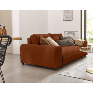 Garance - canapé droit 3 places - en velours côtelé - Terracotta