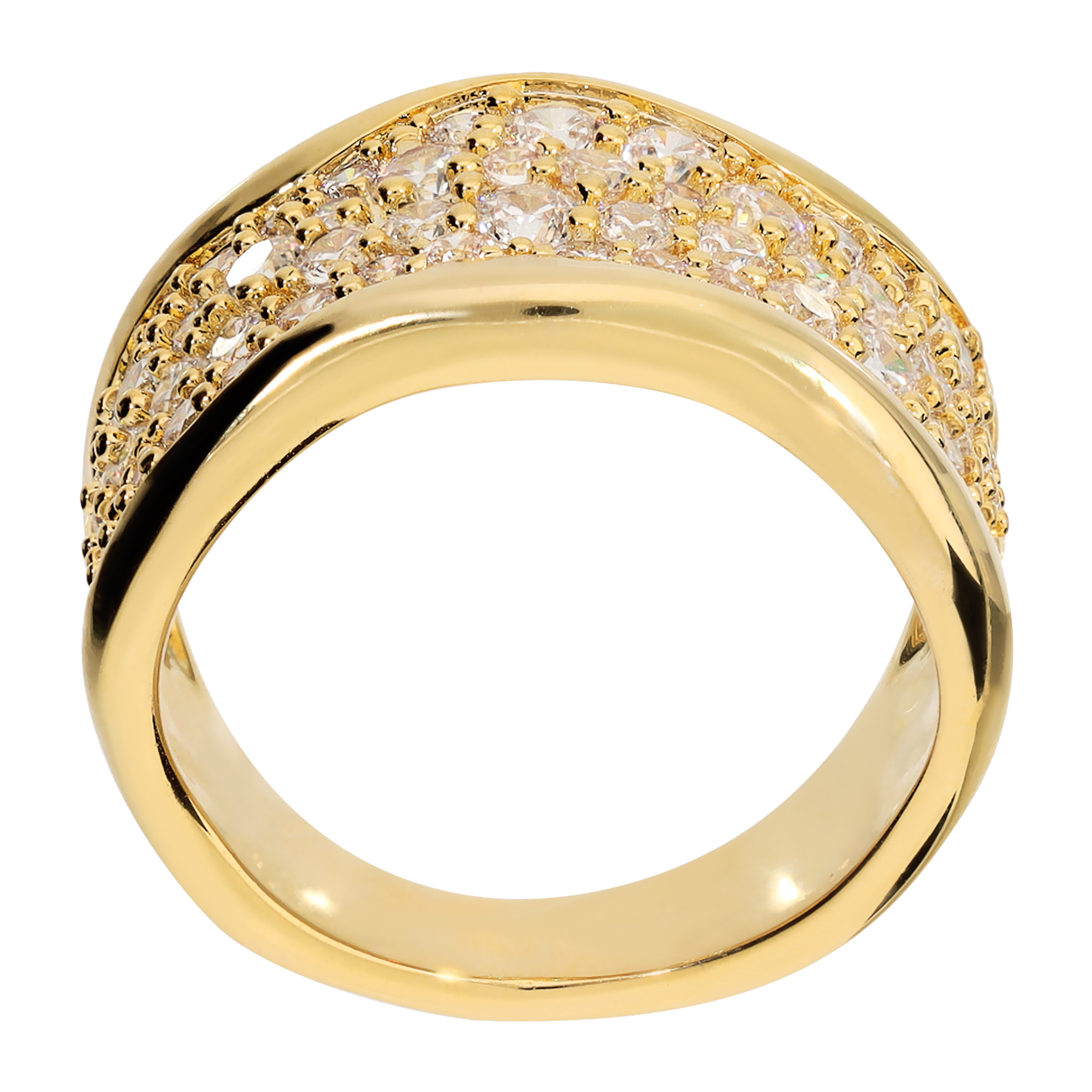 Anello a Fascia Onda placcato Oro Giallo 14Kt con Pavé di Cubic Zirconia