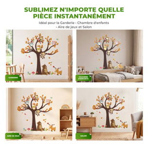 Stickers Muraux décoration adhésifs arbre géant avec hibou, singe et ours
