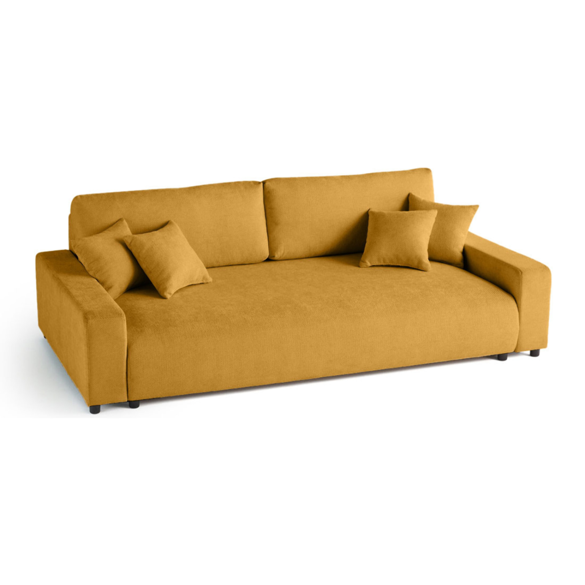 Pivoine - canapé droit 3 places - convertible avec coffre - en velours texturé - Jaune
