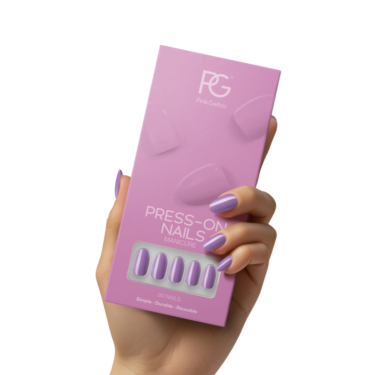 Pink Gellac - 324 Lotus Lila - rond moyen - Faux ongles à presser - Faux-ongles réutilisables - Press-on nails