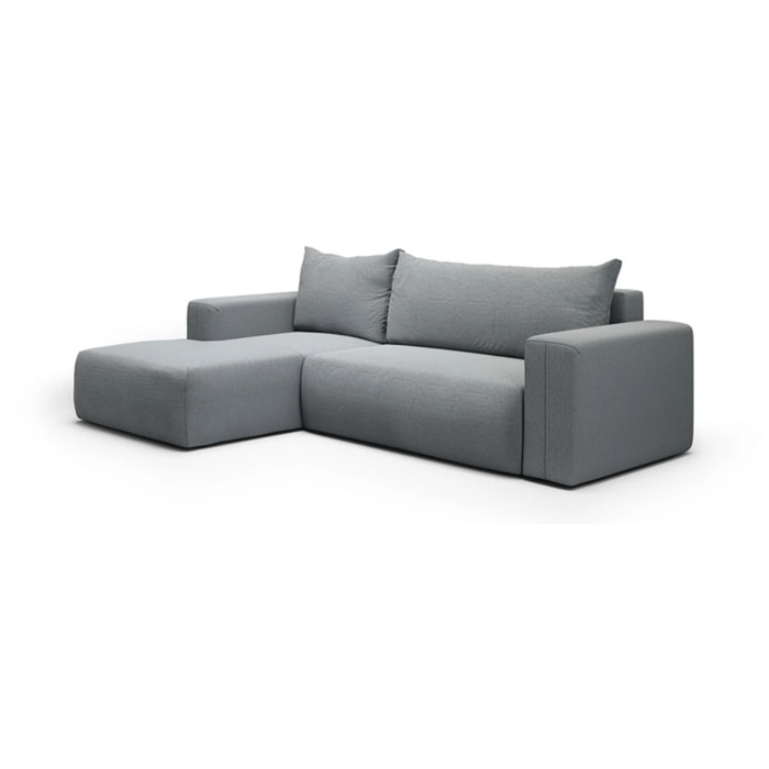 NALA - Canapé d'angle gauche convertible 4 places en tissu gris clair