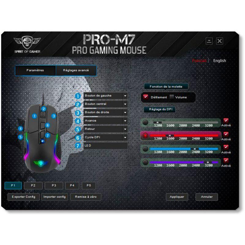 Souris Gamer Filaire SPIRIT OF GAMER PRO M7 RGB programmable