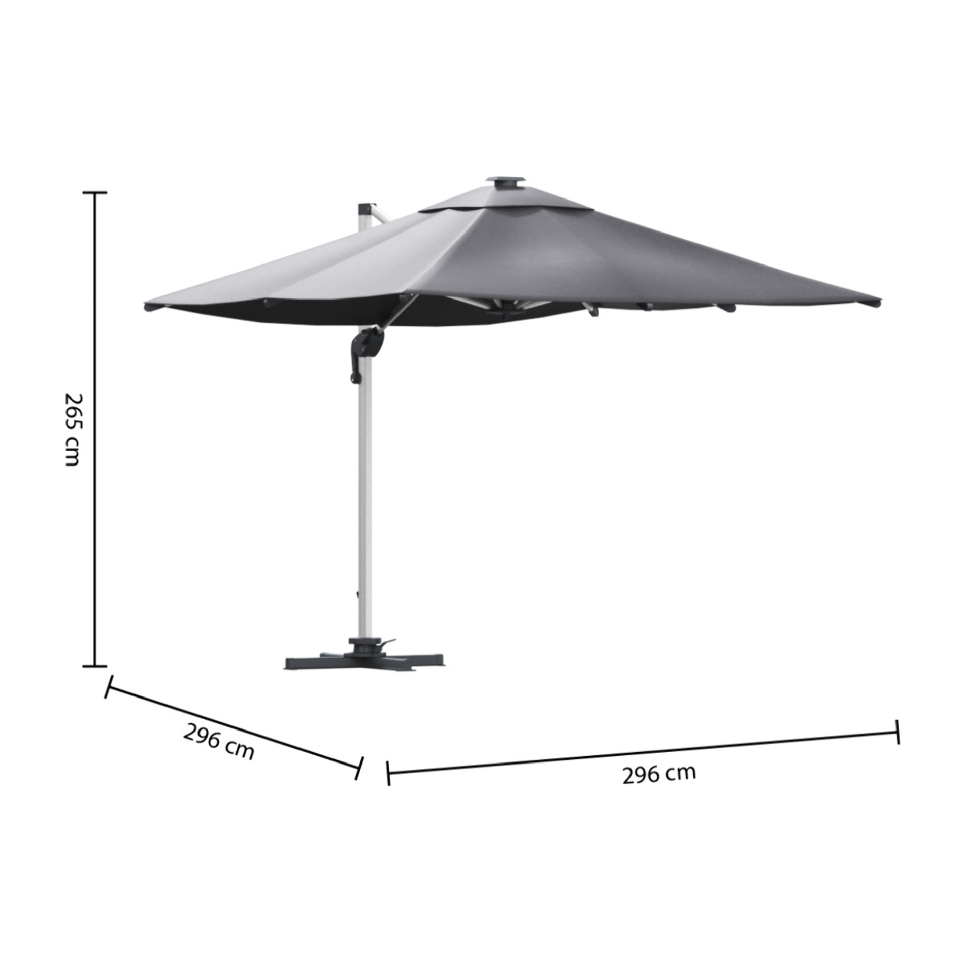 Parasol déporté carré Équador Ardoise avec LED
