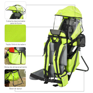 Mochila Portabebés Plegable Portador de Bebé con Techo Impermeable Base de Soporte y Múltiples Bolsillos para 6-36 Meses Carga 15 kg 38x77x87,5 cm Verde Claro