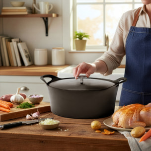 Volcan - Cocotte oval 35 cm de fundición de hierro negro con tapa Negro