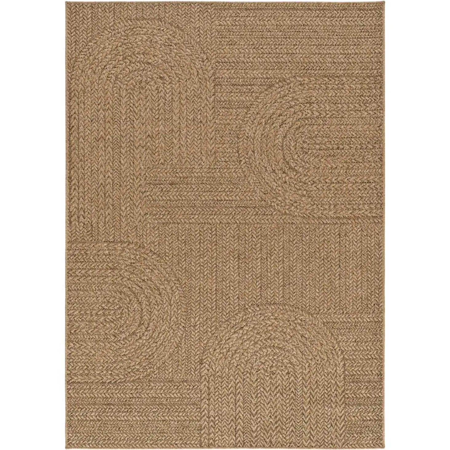 ACRA Alfombra de exterior geométrica efecto yute color natural, varias medidas disponibles.