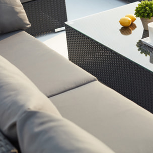 ENORA - salon de jardin panoramique 8 places en résine tressée noir et gris