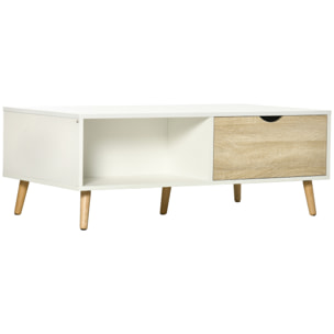 HOMCOM Mesa de Centro Mesa de Salón Moderna con 2 Cajones y Compartimientos Abiertos para Oficina Dormitorio Estudio 106x58x39,5 cm Blanco