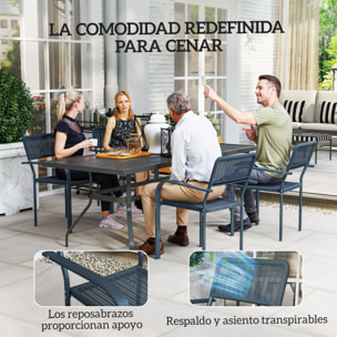 Juego de 4 Sillas de Jardín Exterior Apilables, Sillas de Comedor Exterior Efecto Ratán, con Reposabrazos, Marco de Acero, Resistente a la Intemperie y Ligero, 55x60x83 cm, Gris Oscuro