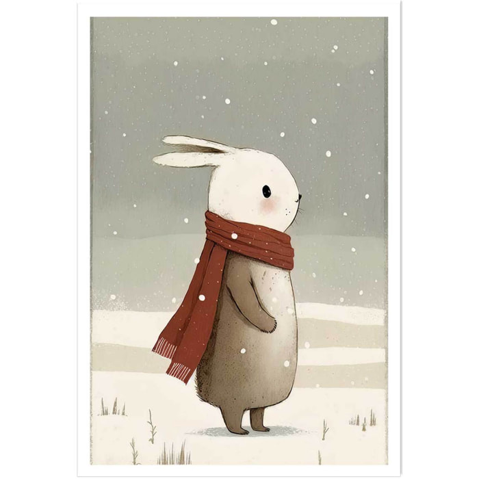 Affiche enfant lapin sous la neige  Affiche seule