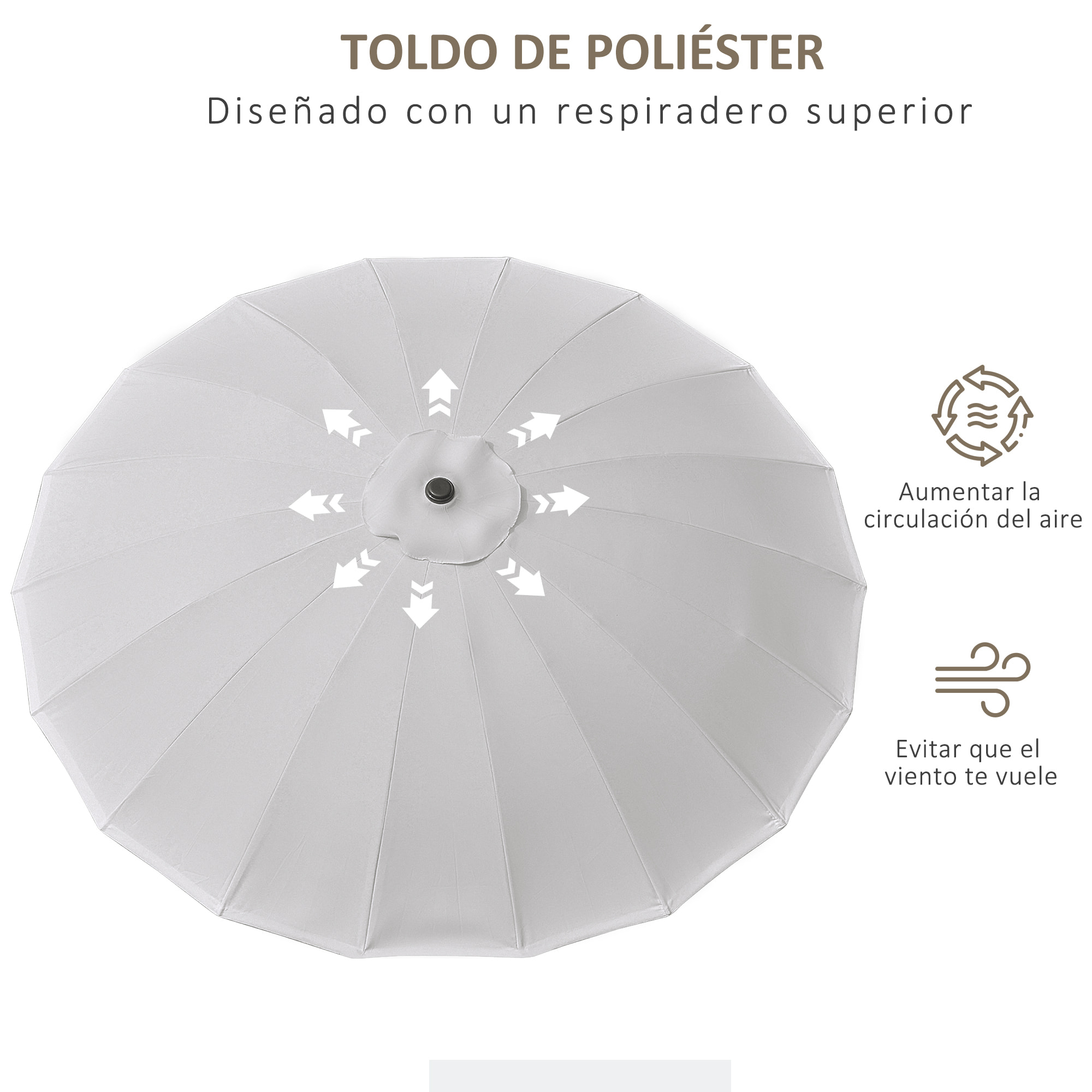 Sombrilla de Jardín Ø250x240 cm con Manivela Parasol Exterior con Mecanismo de Inclinación y Poste Desmontable de Metal para Terraza Piscina Patio Gris Claro