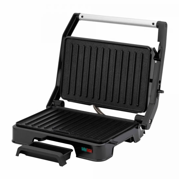 Parrilla eléctrica grill JATA JEGR1124 con placas rayadas (23 x 14,5 cm) antiadherentes. 1000 W