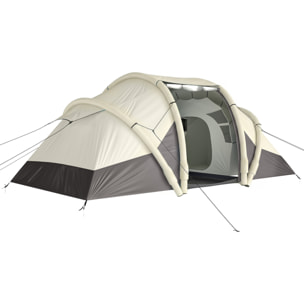 Tente gonflable camping 2-4 personnes 3 pièces auvent imperméabilité 3000mm crème taupe-gris