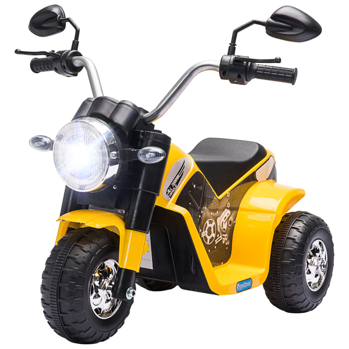 Moto électrique enfant chopper tout-terrain  6 V 20 W marche AV AR 3 roues effets lumineux et sonores jaune noir