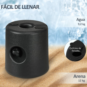 Pack de 4 Pesos para Carpas Plegables Soportes Rellenables con 9,2 kg de Agua o 12 kg de Arena Pesos para Cenador con Perillas de Fijación Ø24x25,5 cm Negro