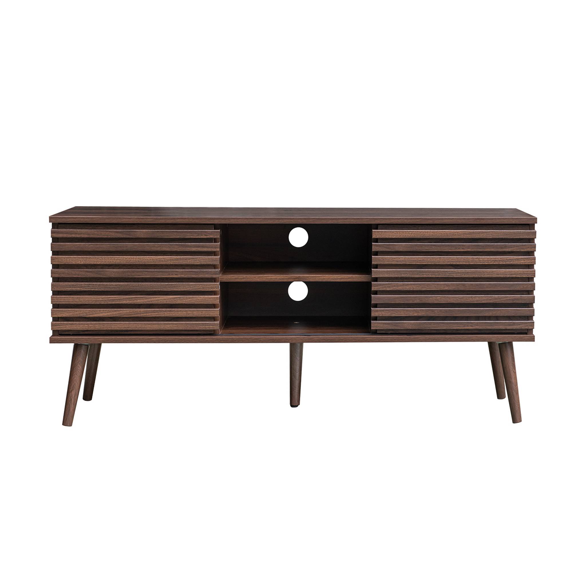 Meuble TV scandinave décor bois rainuré 2 portes 120cm MADERE