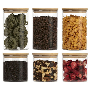 Set 6 bocaux en verre et couvercle en bois de haute qualité Classbach C-VD4029