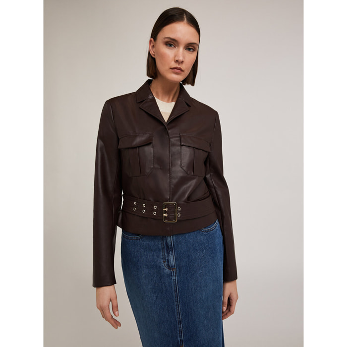 Motivi - Chaqueta de tejido revestido con cinturón - Marrón