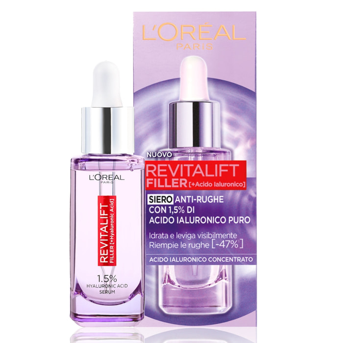 Siero Viso Anti-Rughe Rimpolpante Idratante Levigante Revitalift Filler con Acido Ialuronico - Flacone da 30ml