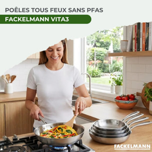 3 poêles 20 24 cm et 28 cm inox 18/10 Triply Fackelmann Vita3