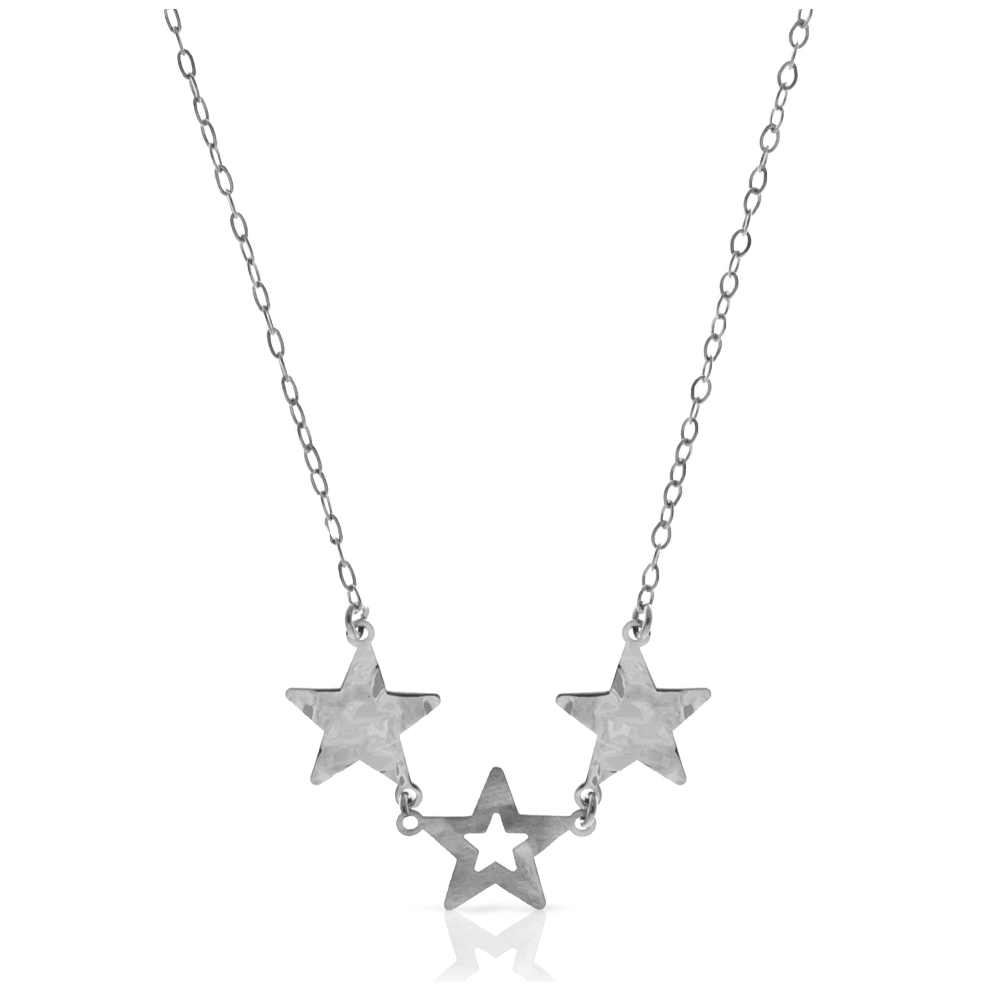 FIRENZE SILVER. AquaStel Collar Plata de Ley 925. Estrella contorneada y dos estrellas laminadas.Motivo forma de corazón junto al cierre. Plata Rodiada.