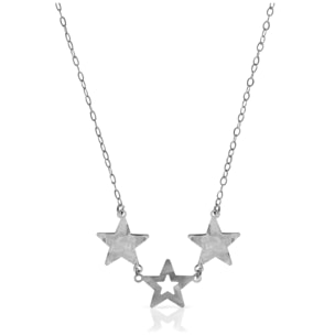 FIRENZE SILVER. AquaStel Collar Plata de Ley 925. Estrella contorneada y dos estrellas laminadas.Motivo forma de corazón junto al cierre. Plata Rodiada.