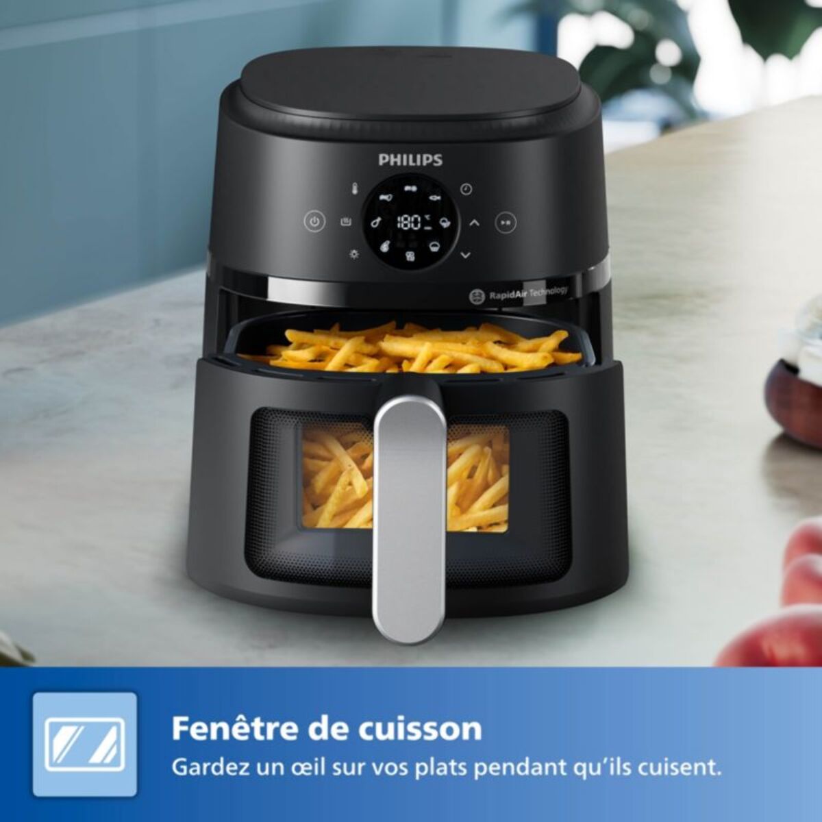 Airfryer PHILIPS NA221/00 Friteuse sans huile avec fenêtre de cuisson Noir/Argent, Série 2000 4.2L