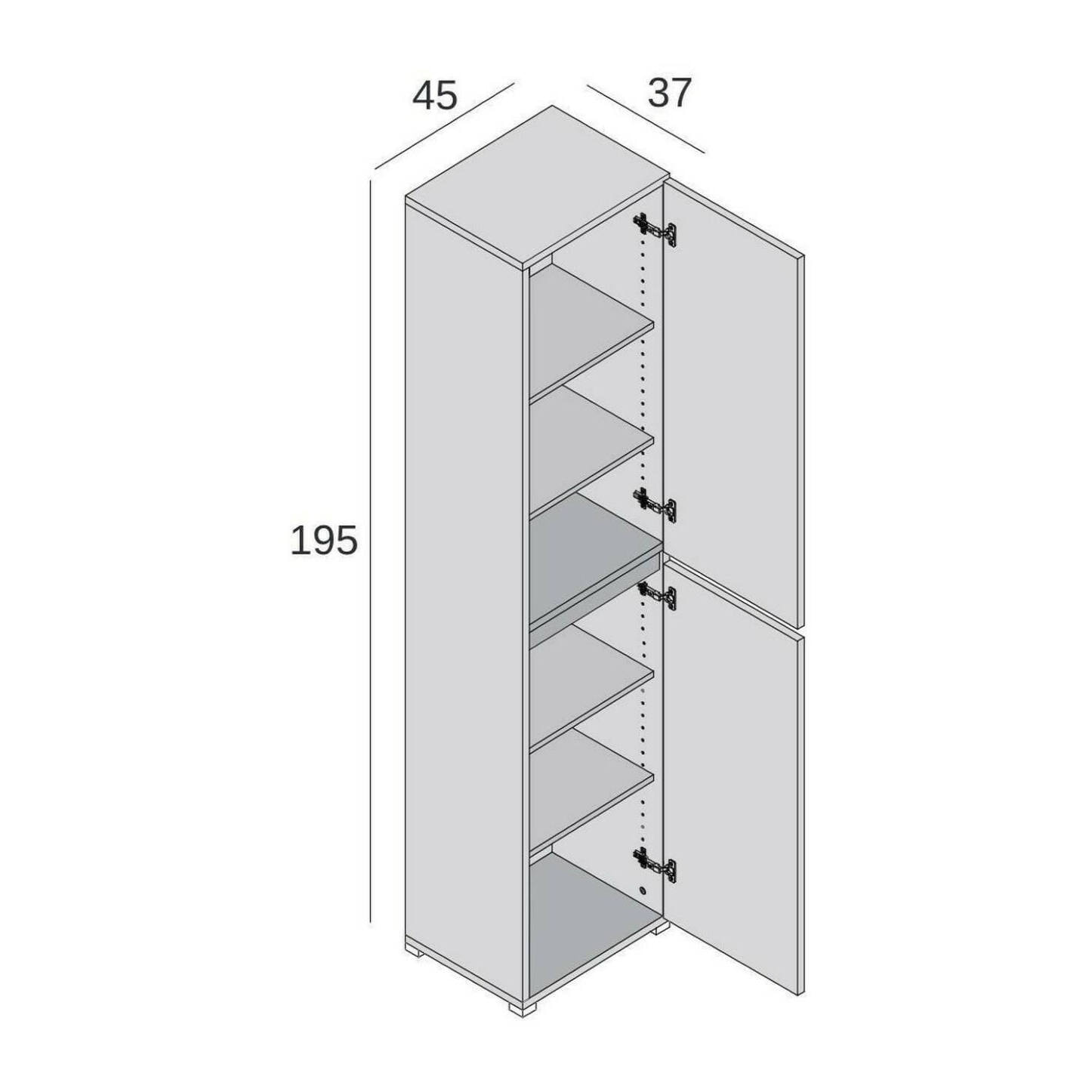 Armadio multiuso 2 ante Dbalestro, Scarpiera con ripiani regolabili, Mobile porta scarpe a 2 ante, 100% Made in Italy, 45x37h195 cm, Bianco