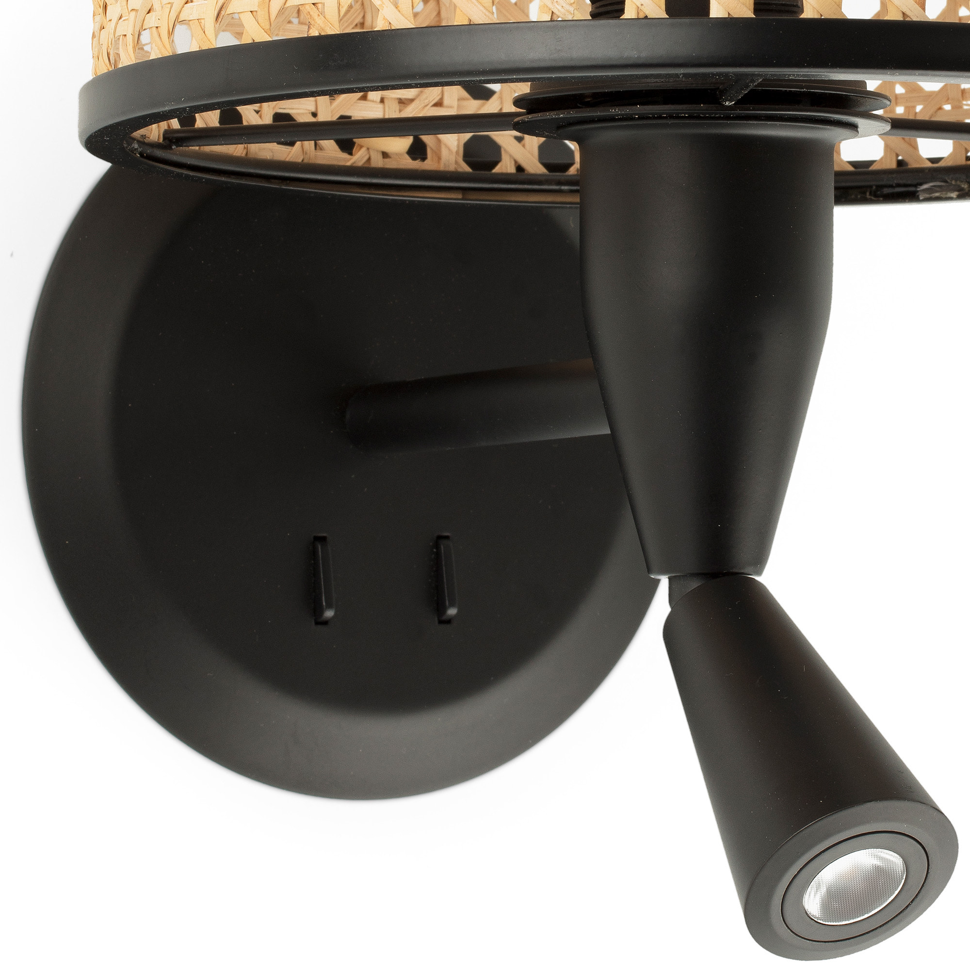 MAMBO Lampe applique avec lecteur noire/rotin