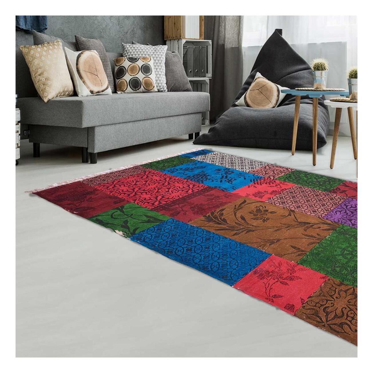 Tapis artisanal Kilim sans velours BIKO motif ethnique