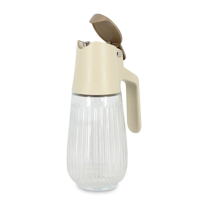 Bouteille d'huile 58cl en polypropylène crème et verre