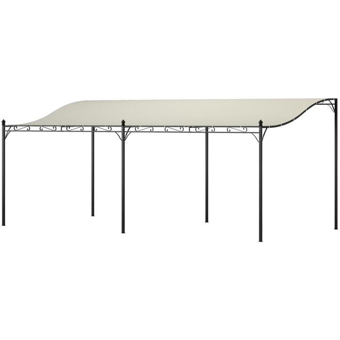 Pérgola de Pared 6x3 m Cenador Gazebo con Techo de Poliéster Impermeable y Estructura Metálica Pabellón para Patio Terraza Balcón Crema