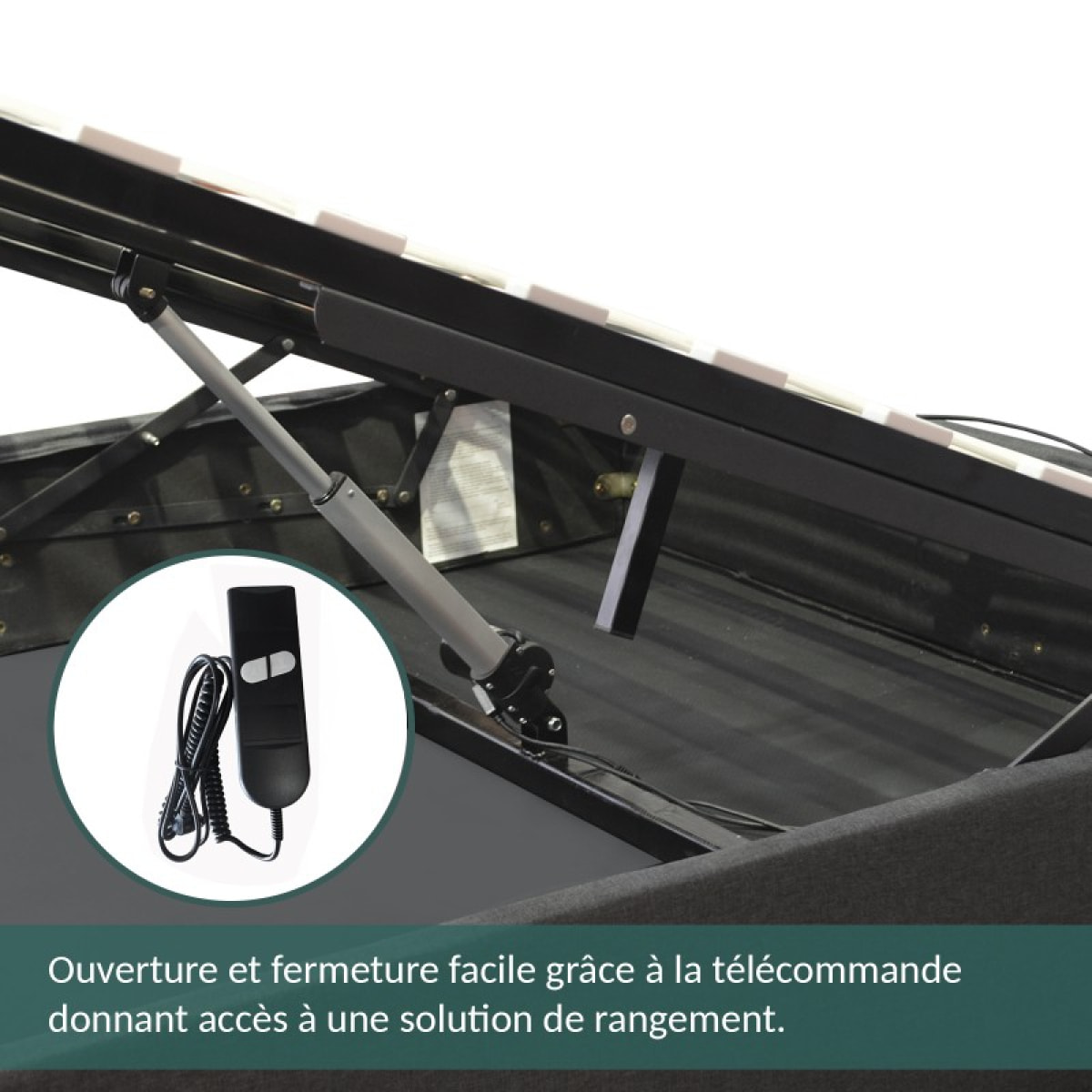 Lit coffre Futura | Ouverture électrique avec télécommande | Espace de stockage jusqu'à 900 L | Simili Cuir | Gris