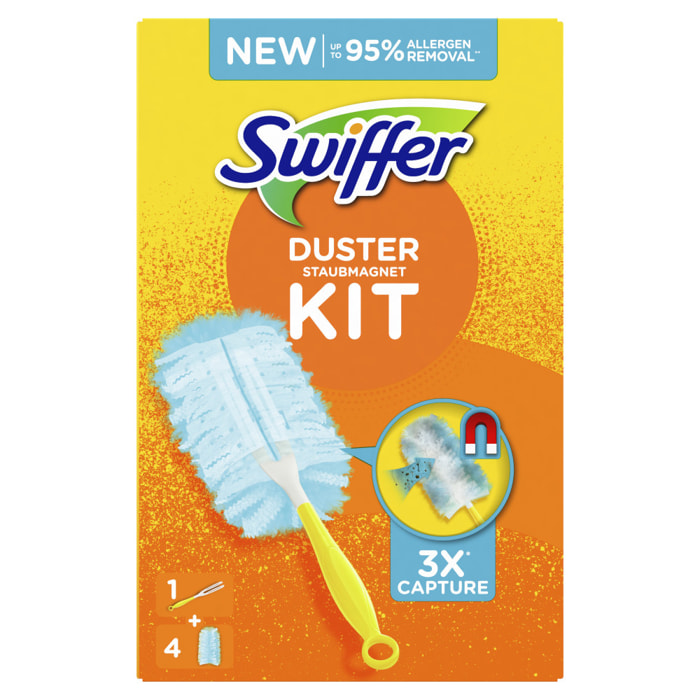 Swiffer Attrape & Retient Kit De Dépoussiérage (1 Manche Et 4 Recharges)