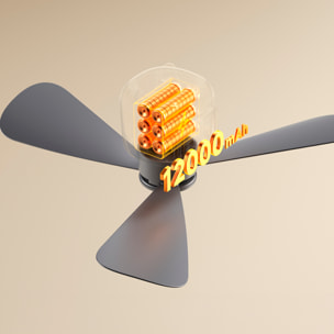 Ventilador de techo FS-6P de 45 cm. Con luz LED integrada, 4 velocidades, batería de larga duración de 12000 mAh. Incluye mando a distancia.