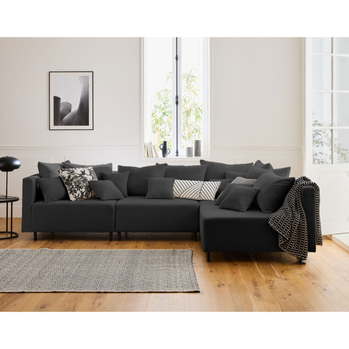 Edinburg - module d'assise sans accoudoirs - en velours côtelé - Gris foncé