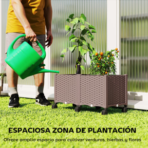 Jardinera Elevada con 6 Ruedas, Jardinera Exterior Móvil de Plástico con Riego Automático y Drenaje, Macetero Exterior para Cultivos, Plantas, Jardín, Terraza, 80x40x43 cm, Marrón