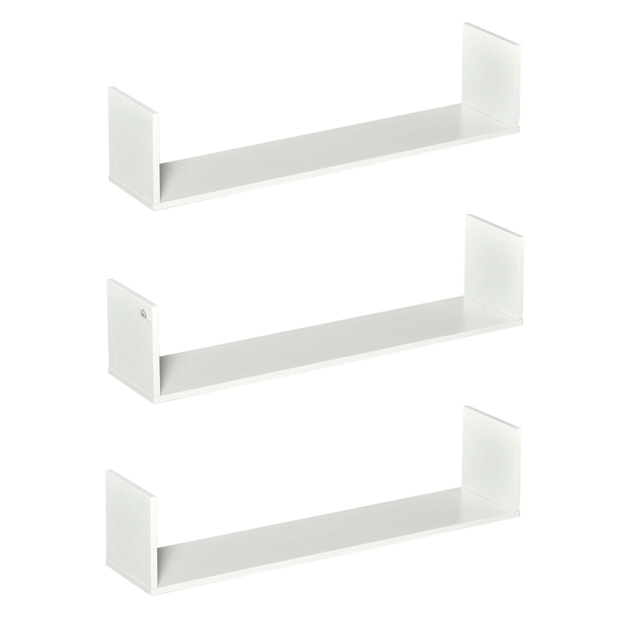 Lot de 3 étagères murales flottantes - dim. 80L x 18l x 18H cm - kit complet de fixation inclus - MDF grain de bois blanc