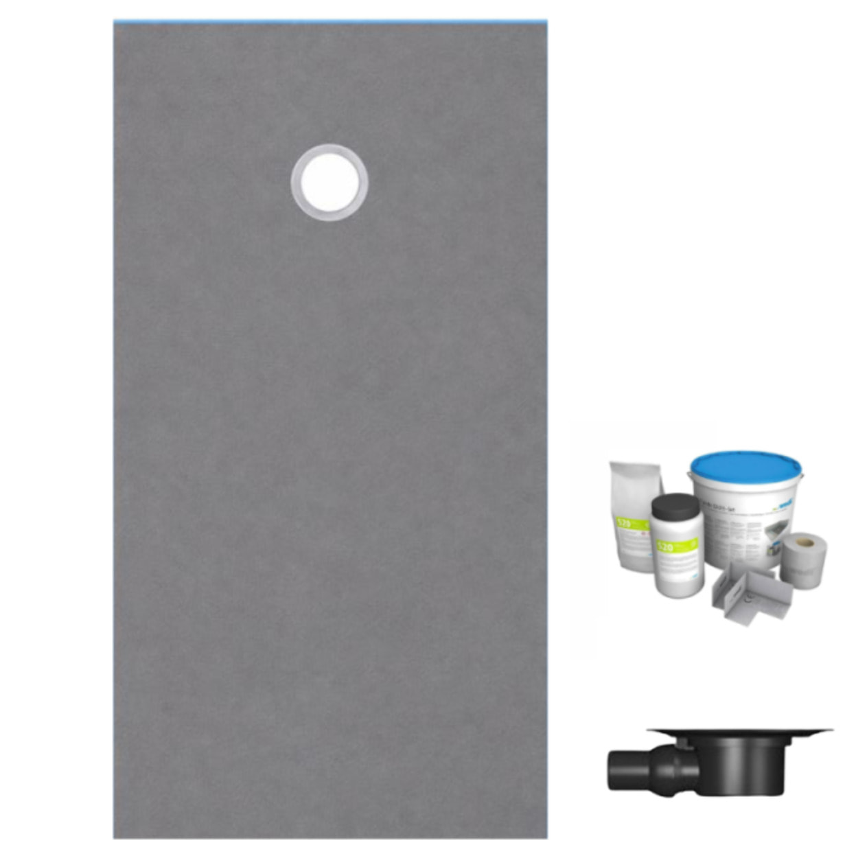 Receveur de douche à carreler 160 x 100 WEDI Fundo Primo rectangle écoulement excentré + bonde horizontale + kit d'étanchéité
