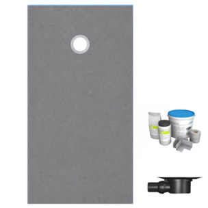 Receveur de douche à carreler 160 x 100 WEDI Fundo Primo rectangle écoulement excentré + bonde horizontale + kit d'étanchéité