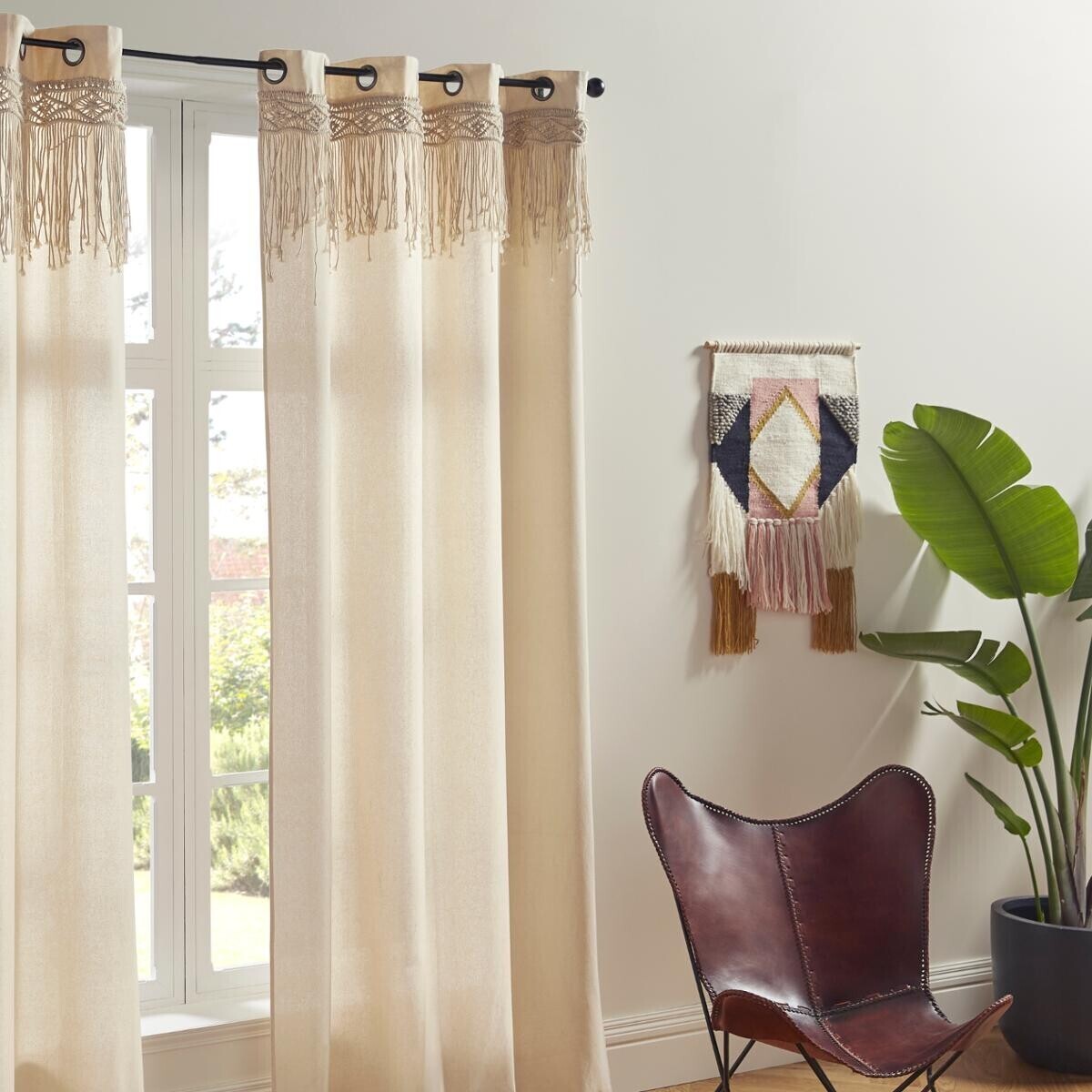 Rideau "Rituality" macramé beige 140x260cm