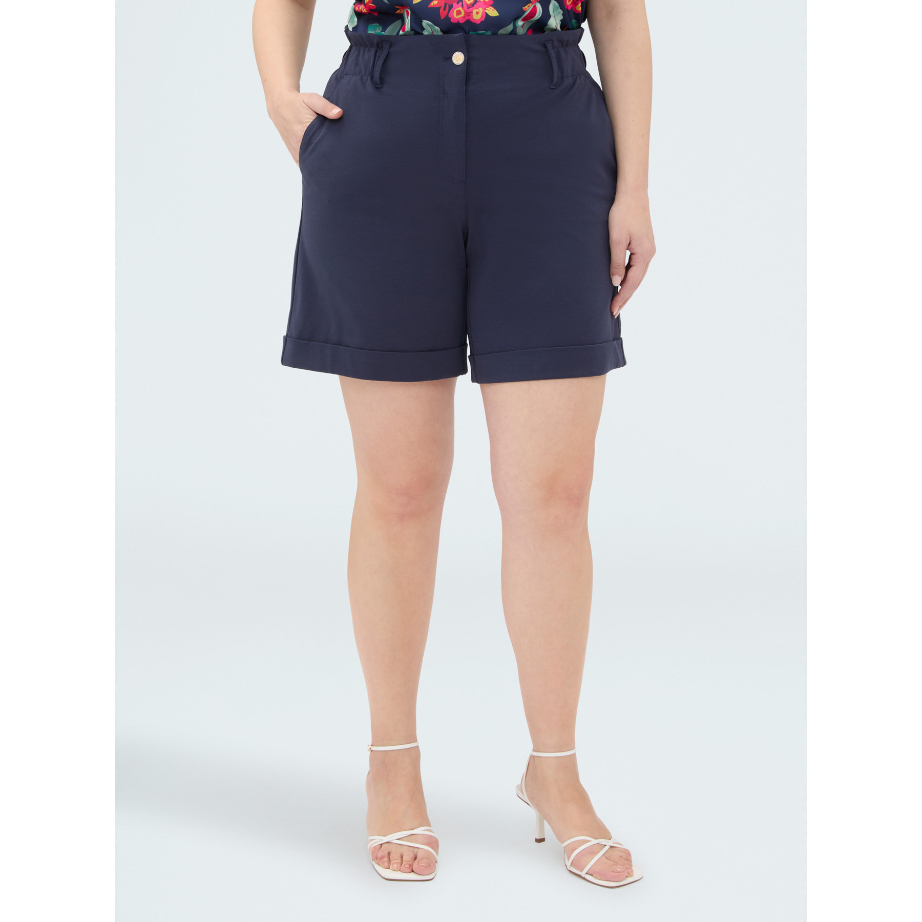 Fiorella Rubino - Pantalones Bermuda en Punto Milano - Azul