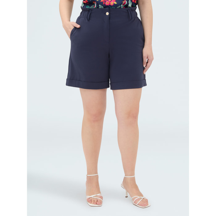 Fiorella Rubino - Pantalones Bermuda en Punto Milano - Azul